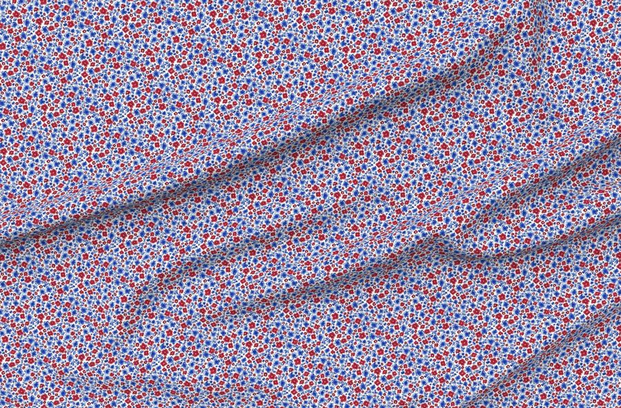 Mini Micro Modern Simple Flowers Whimsical Floral Red White And Blue Tiny