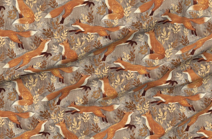 Where The Fox Hides In Grunge Silver Wood Brown And Cream Large