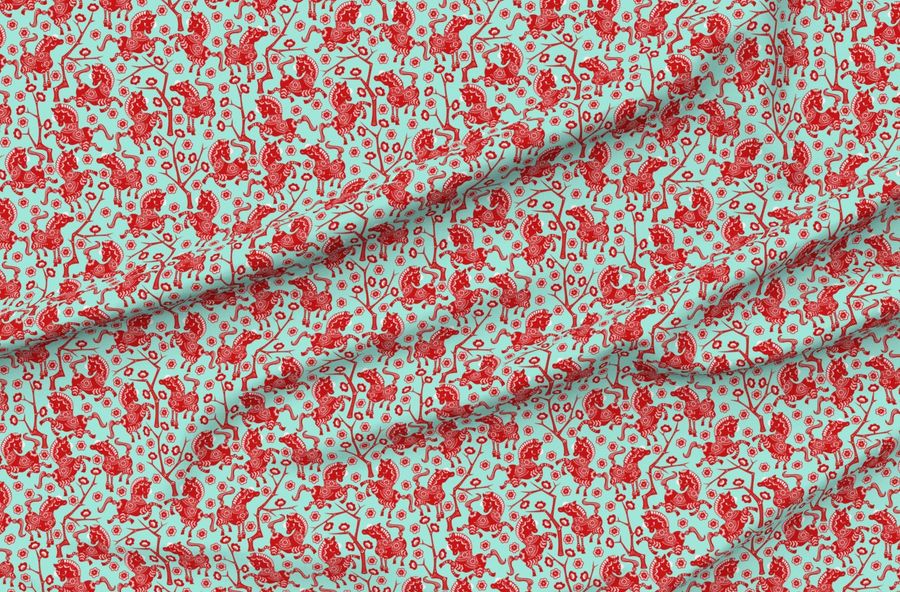 Year Of The Horse - Red On Turquoise