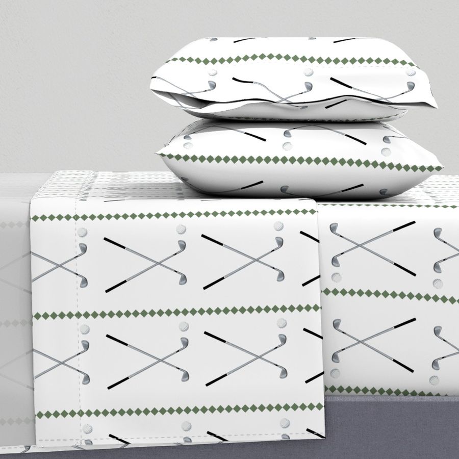 Spoonflower Wallpaper & Golf  - Golf Clubs & Golf Balls In Grey & Green Twin Sheet Set