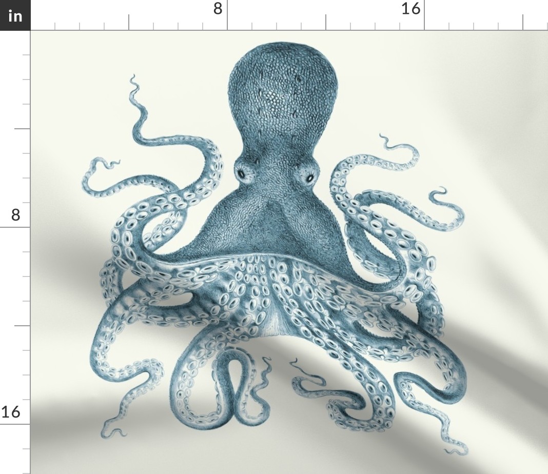 Round Tablecloth Blue Octopus Ocean Cephalopod Tentacles Squid Cotton Sateen 