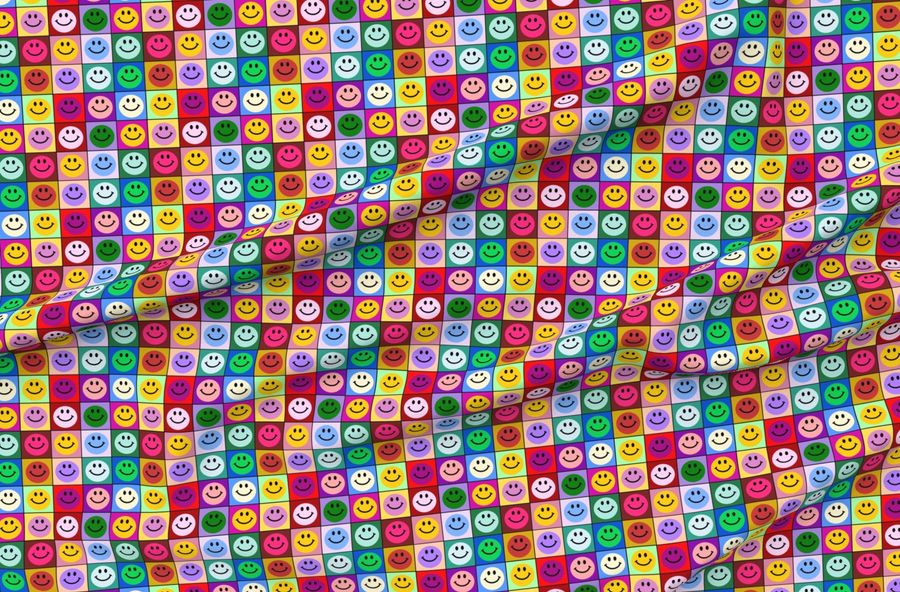 Colorful Happy Smiley Face Squares (Large Print)