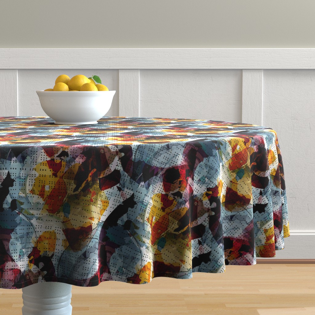 Round Tablecloth Mudcloth Painterly Abstract Watercolor Brown Cotton Sateen 