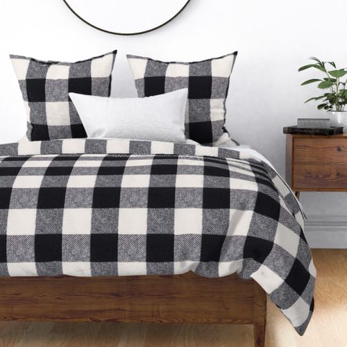 Cream And Black Buffalo Check Plaid White Winter Sateen Duvet