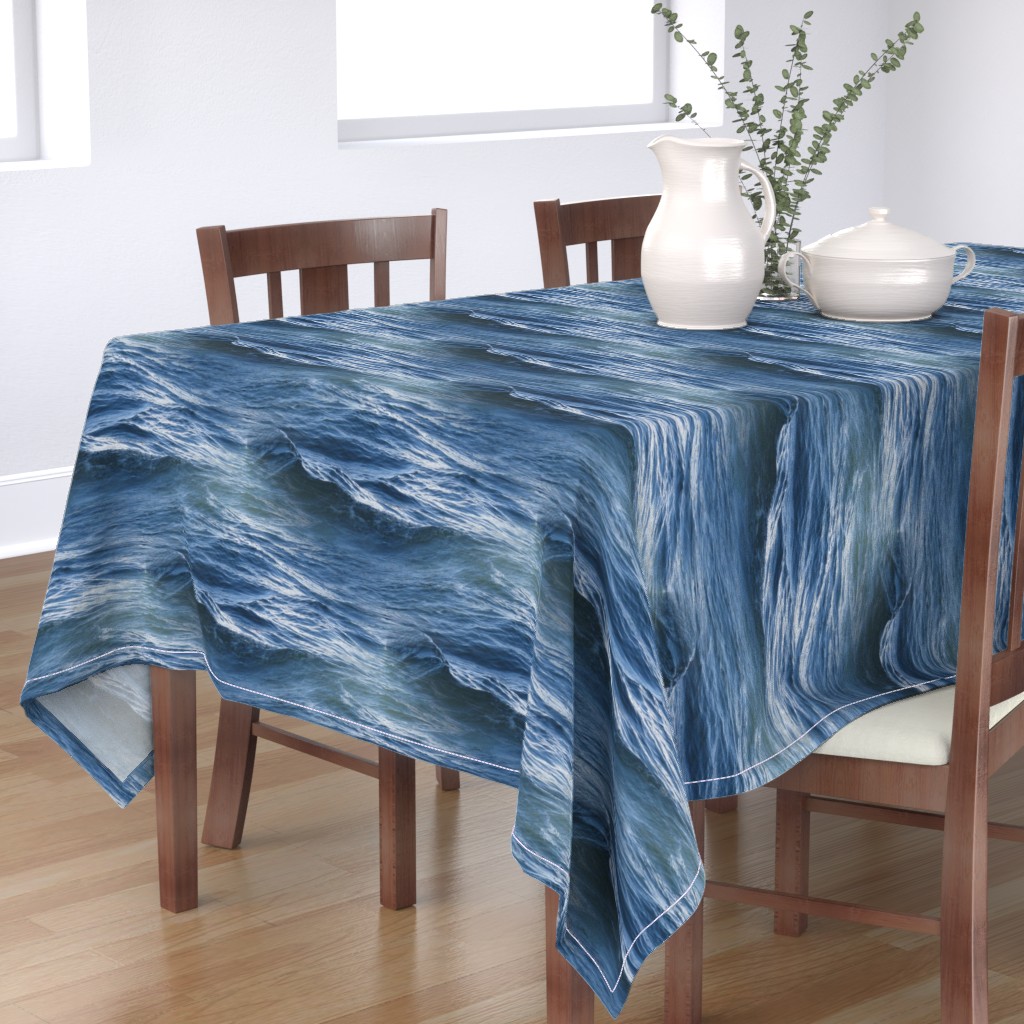 Tablecloth Ocean Waves Nautical Blue Sea Water Aquatic Cotton Sateen 