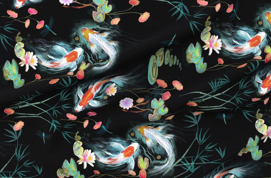Japanese Water Garden - Sideways - Black