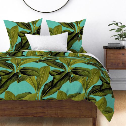 Tropical Palm Banana Leaf Leaves Botanical Green Sateen Duvet