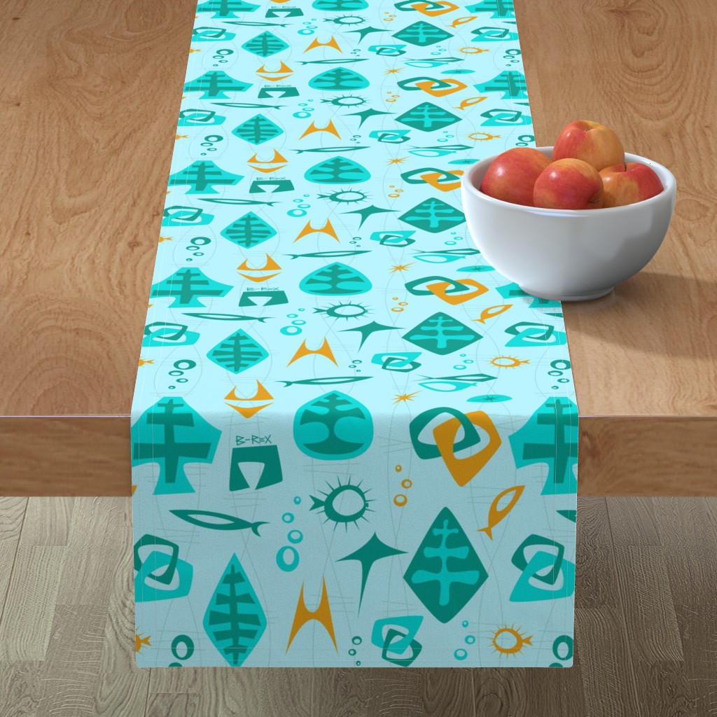 table-runner-mid-century-modern-blue-abstract-modernism-retro-cotton