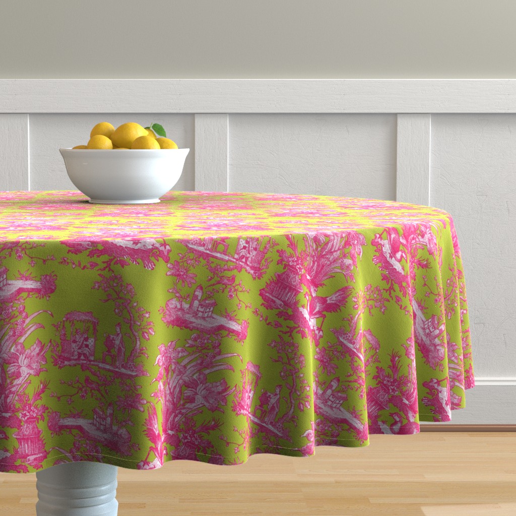 Tablecloth Chinoiserie Toile Asian Chinese Green Usurper Cotton Sateen 