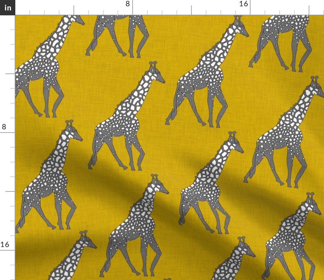 Giraffe Safari Animal Zoo Spoonflower Tela Amarillo Mostaza Por La Yarda Ebay
