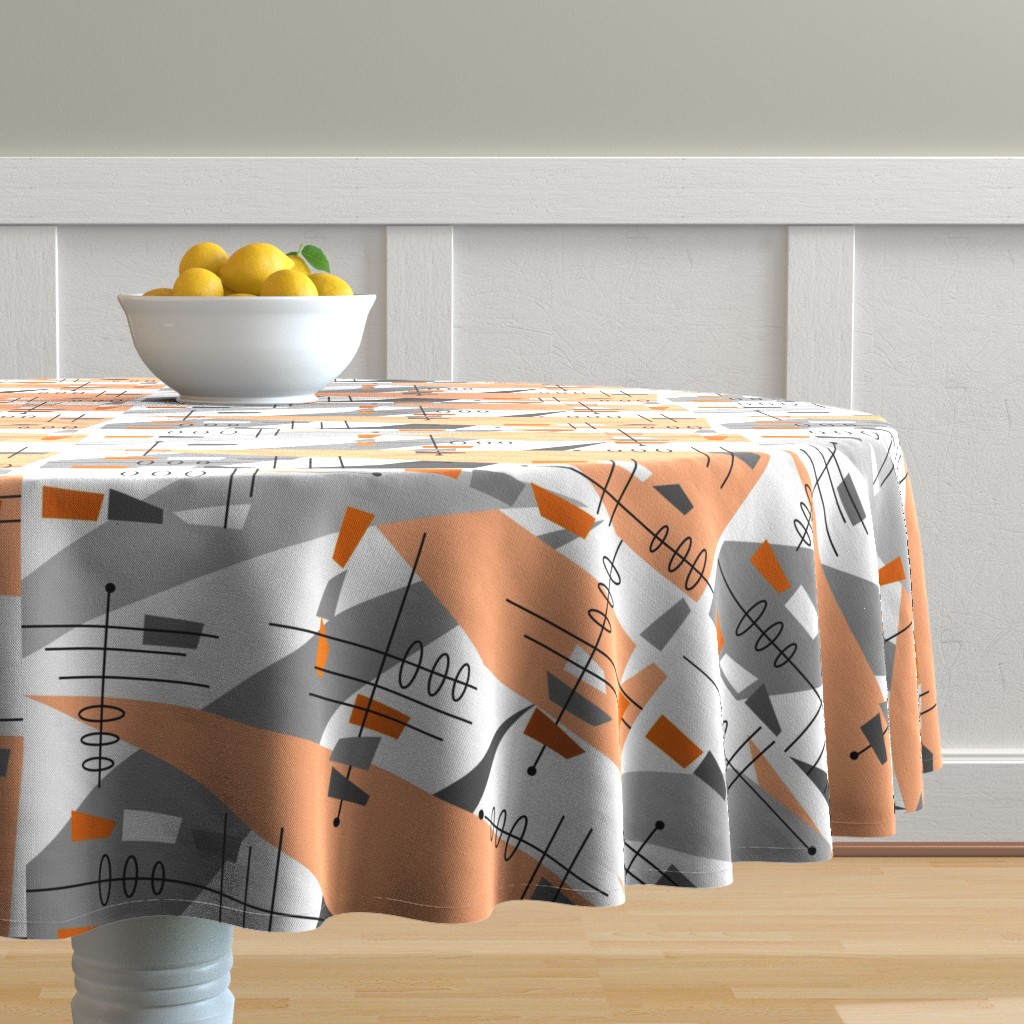 New color Round Tablecloth Orange Mid Century Atomic 50 Abstract Retro Max 55% OFF Era