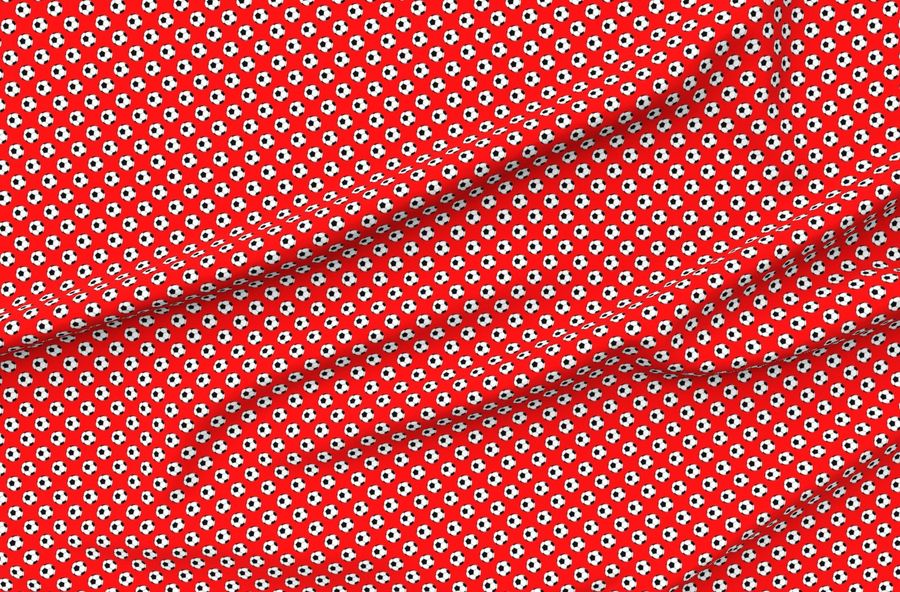 1 Inch Black And White Soccer Balls On Red (2 Inch Repeat)