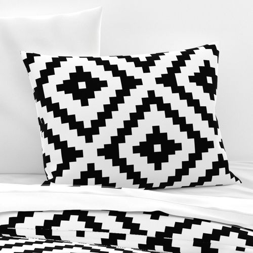 Black and White Painterly Tribal Abstract Geometric Monochrome Neutral Print 100% Cotton Sateen 26in x 26in Knife-Edge Sham Roostery Spoonflower Pillow Sham