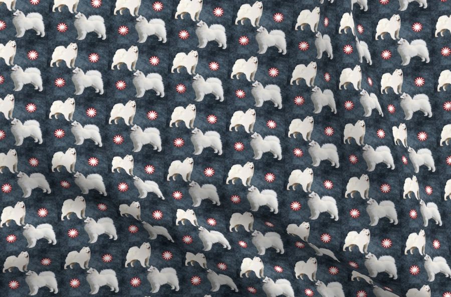 Samoyeds Meet Denim Pattern Fabric & Gif - Spoonflower