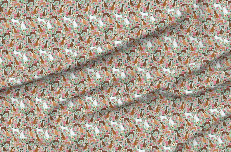 Boxer Dog Flowers Florals Mint Cute Flowers Vintage Florals Boxer Dogs