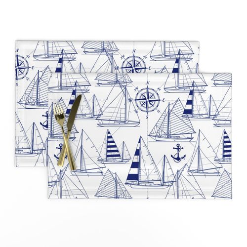 sailboats - navy on white