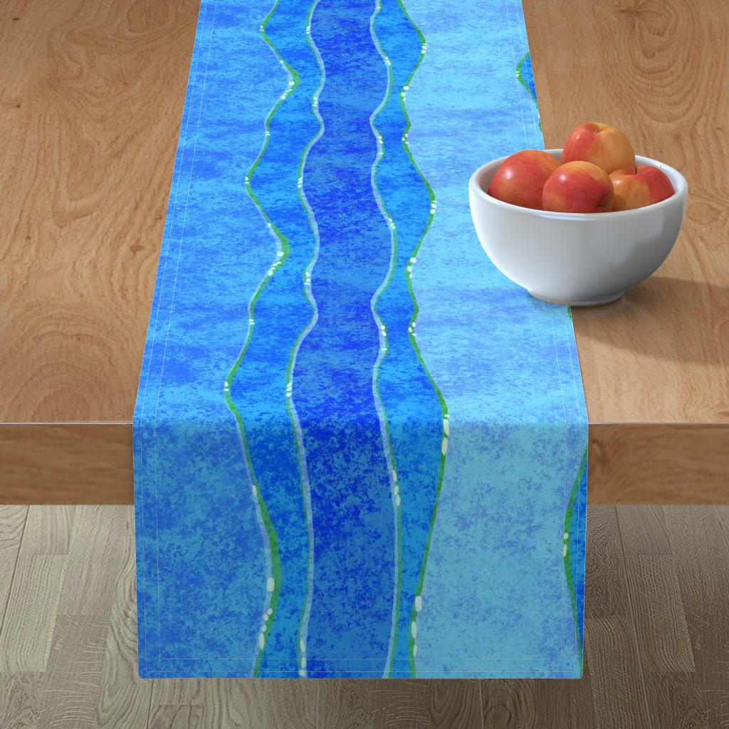 Table Runner Ocean Marine Sea Minimalist Abstract Waves Stripes Cotton ...
