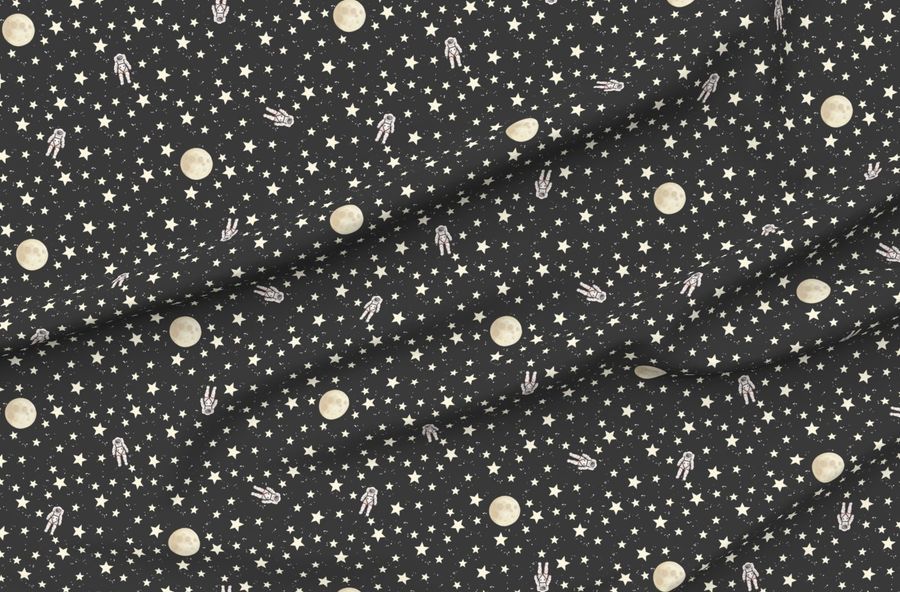 Space - Stars Moon And Astronauts On Black