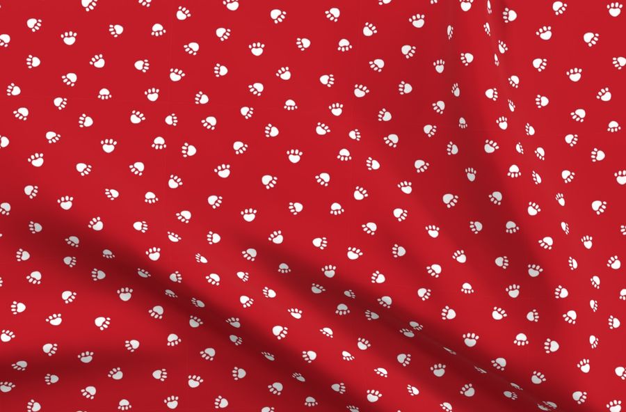 Fire Red Paw Print Fabric, Pet Fabric, Dog Fabric, Cat Fabric by Petfriendly