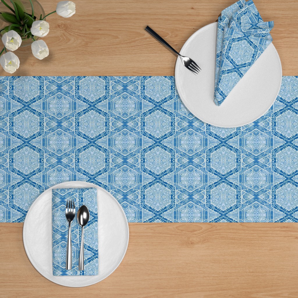 Chanukah Star of David Mini Table Runner for Jewish Holidays in Blue or White 