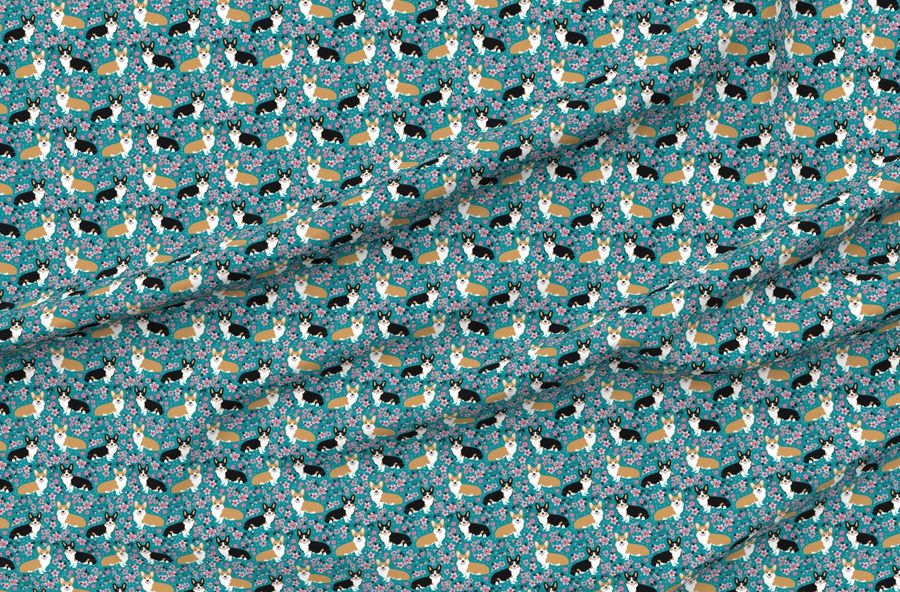 Corgi Spring Florals  Cherry Blossom Designs