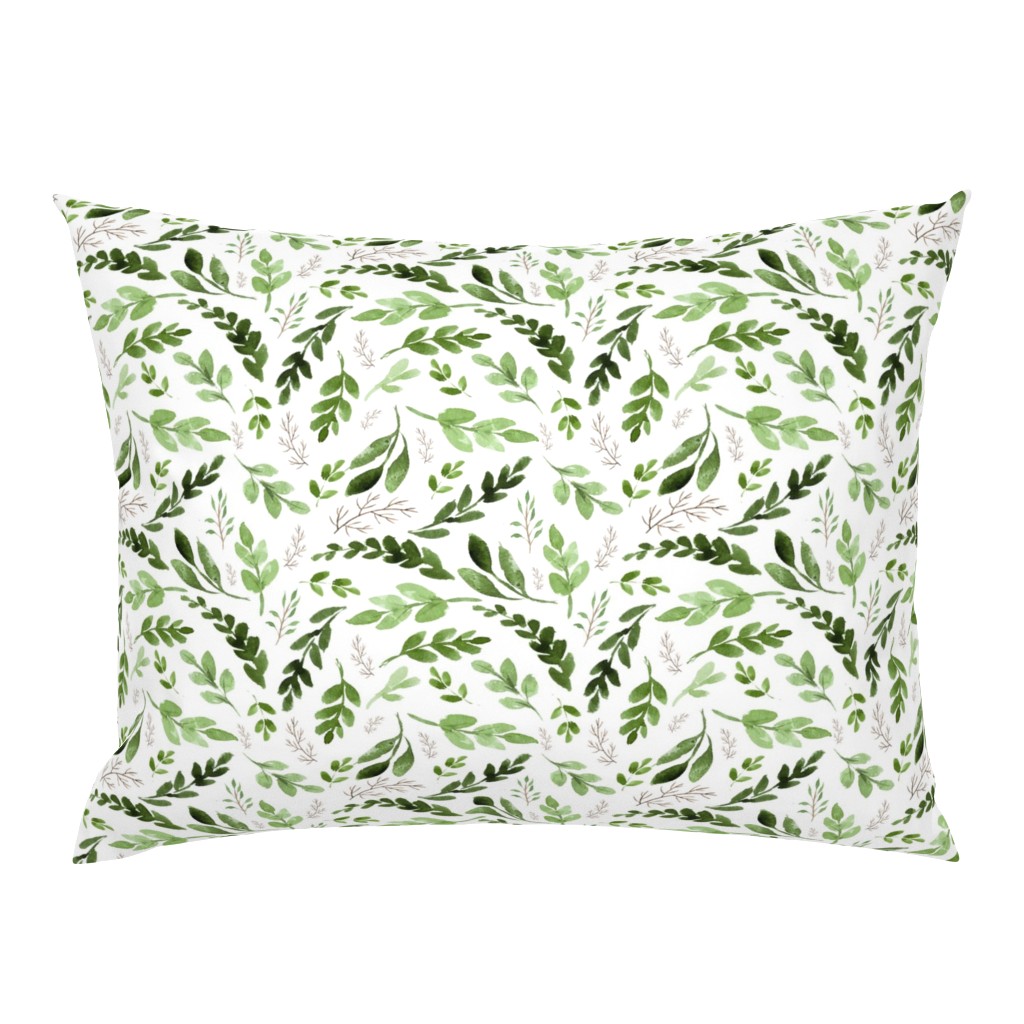 Summer Botanical Branches Green Watercolor Leaves Leaf Pillow Sham by ...