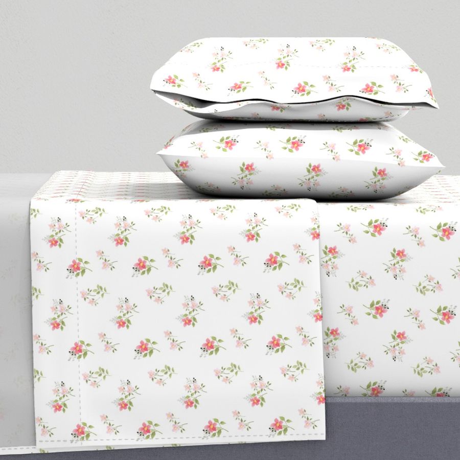 Spoonflower Dainty Pink Spring Floral Queen Sheet Set