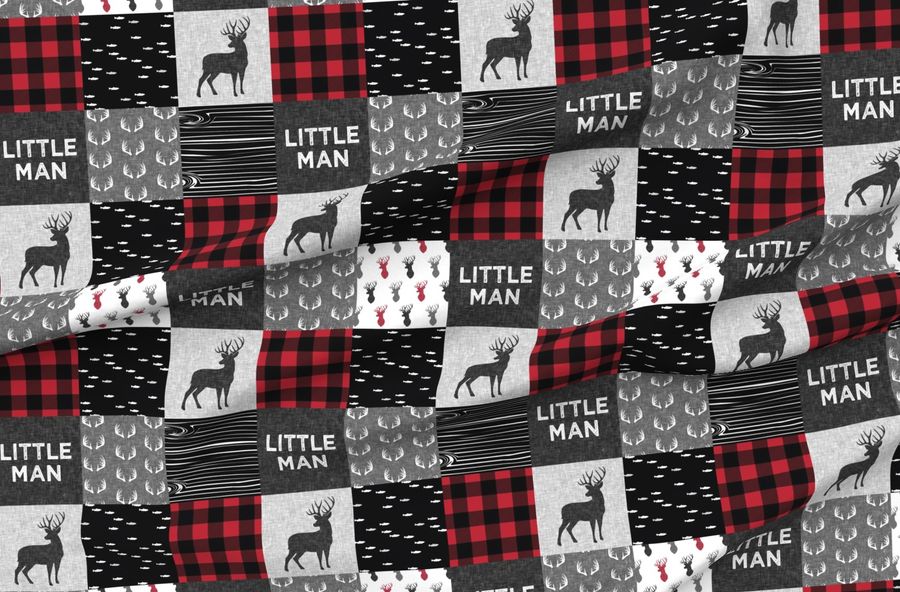 Little Man - Red And Black Deer (Buck) Quilt Woodland