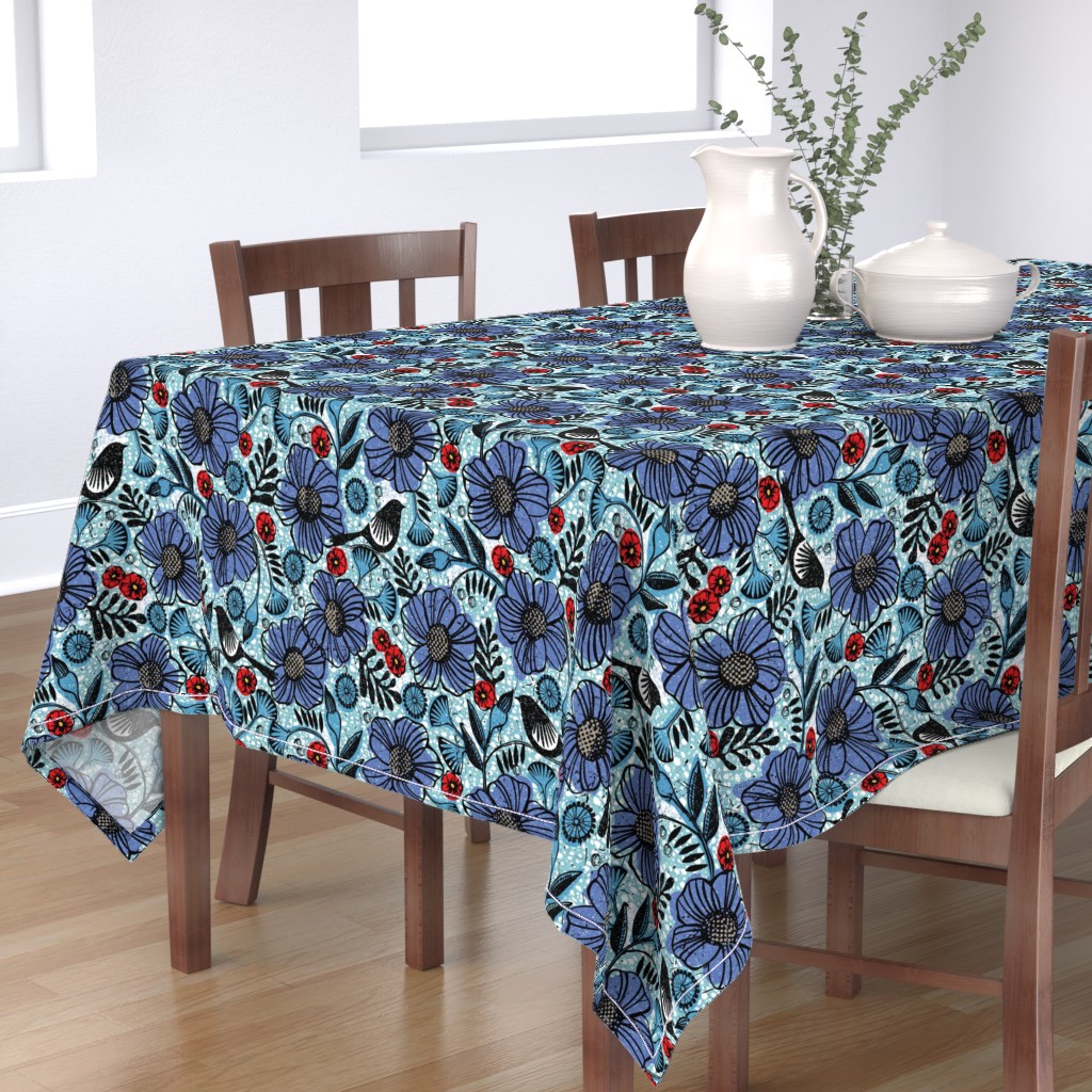 Round Tablecloth Black And White Floral Flowers Mod Retro Boho Cotton Sateen 