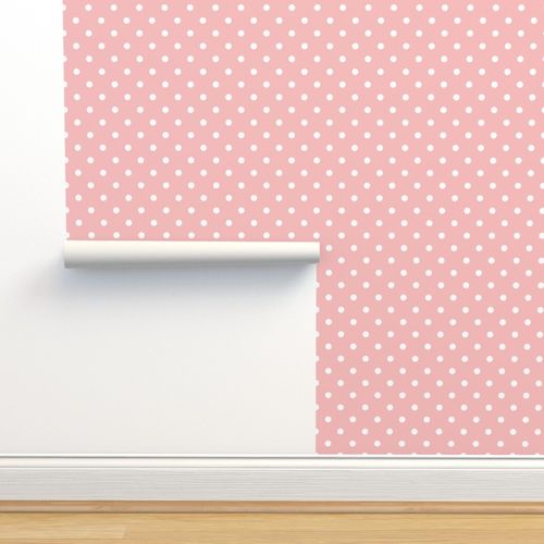 Wallpaper Powder Pink And White Polka Dots