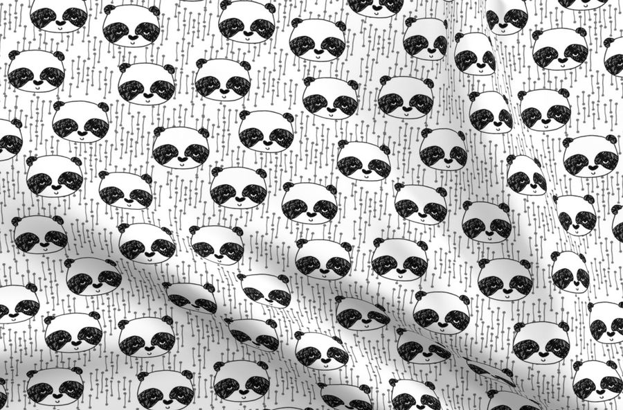 panda fabric // black and white nursery - Spoonflower