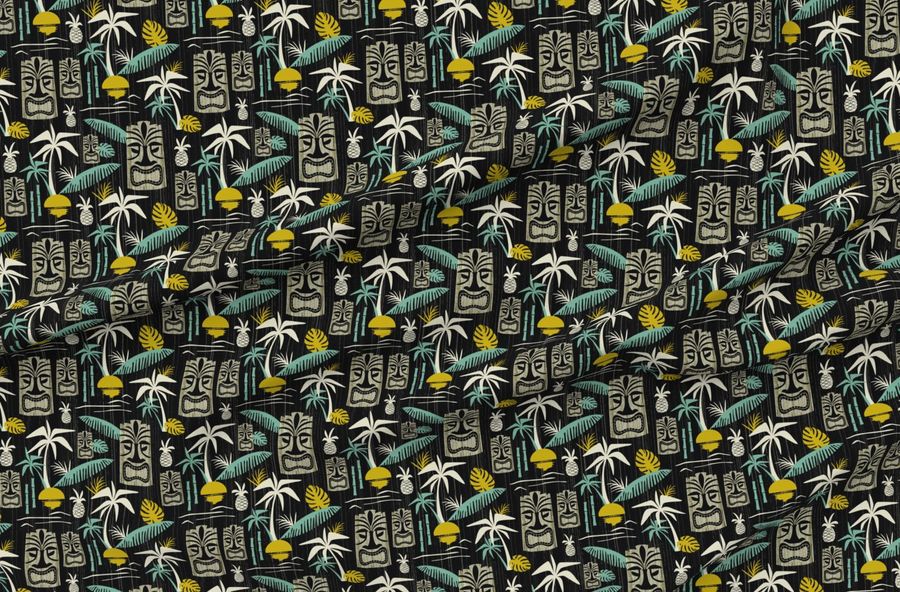 Island Tiki Mid Century Modern Retro Tropical Hawaiian - Black Olive (L)