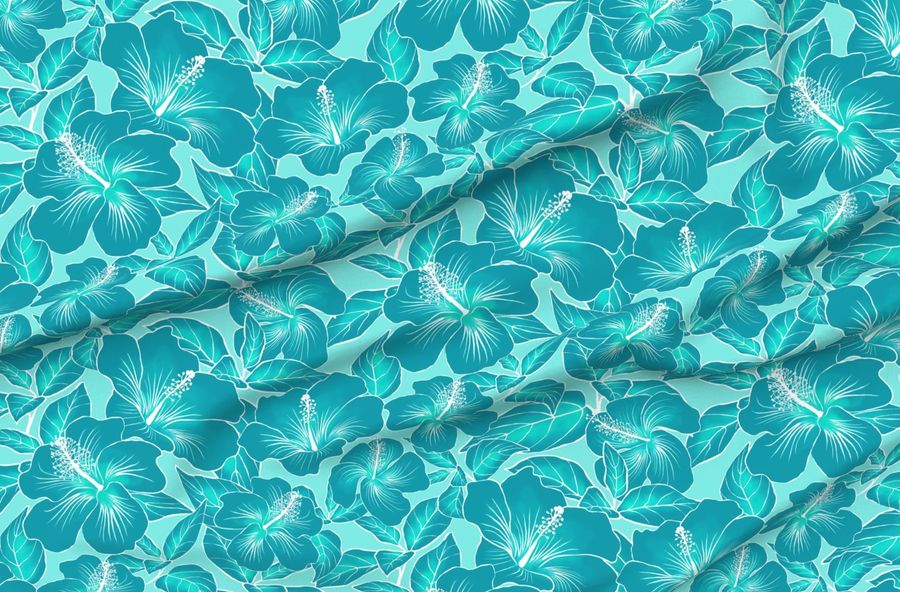Hibiscus Batik Teal On Aqua 24Inl
