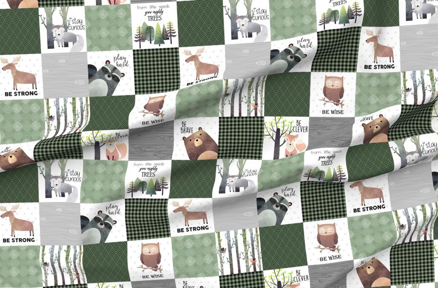 Woodland Critters Patchwork Quilt Bear Moose Fox Raccoon Wolf Forest