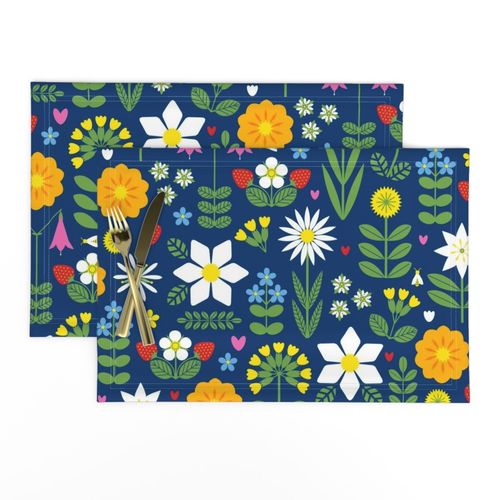 Cloth Placemats Swedish Blooms Folk Flowers Spring Mod Scandinavian Set ...