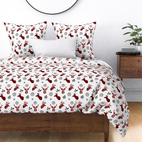 Plaid Red Black White Boys Winter Woodland Sateen Duvet Cover By