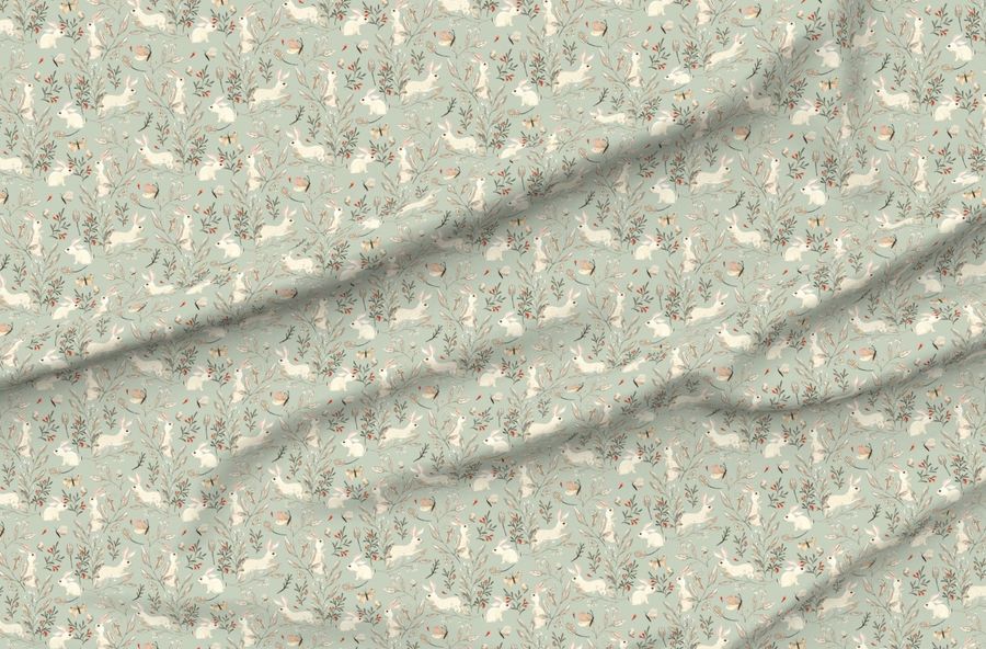 Bunnies - Dusky Green Woodland Butterflies Soft Forest Gentle Nursery