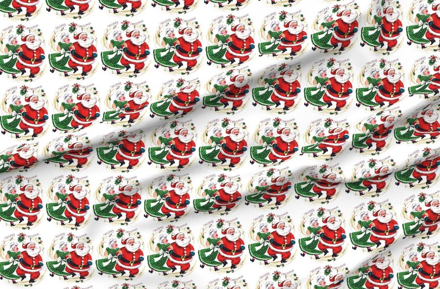 1 Merry Christmas Xmas Mrs Santa Claus Bows Ribbons Mistletoe Musical Notes