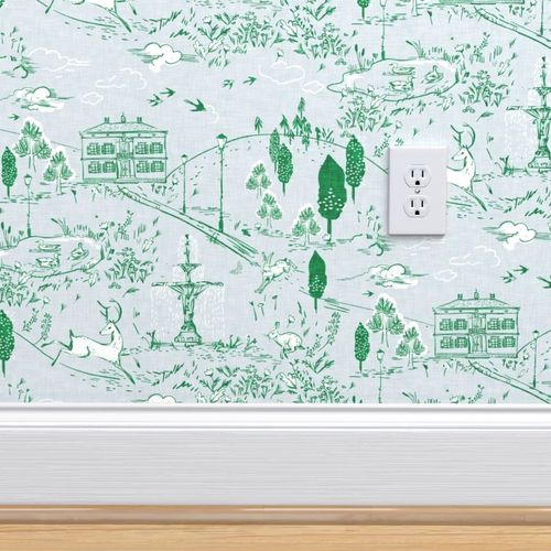 Peel-and-Stick Removable Wallpaper Toile Park Vintage Garden Blue And