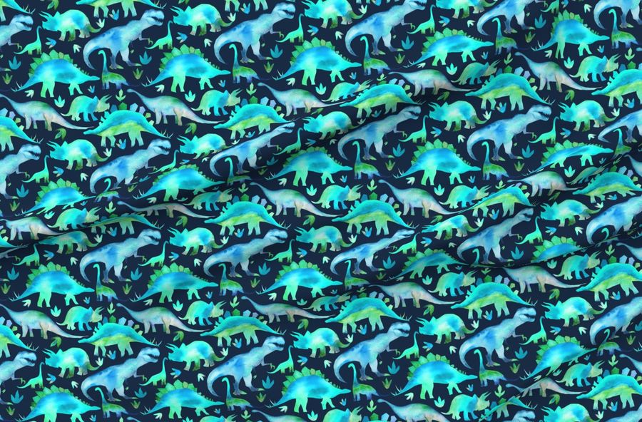 Blue And Green Dinosaurs - Blue Background