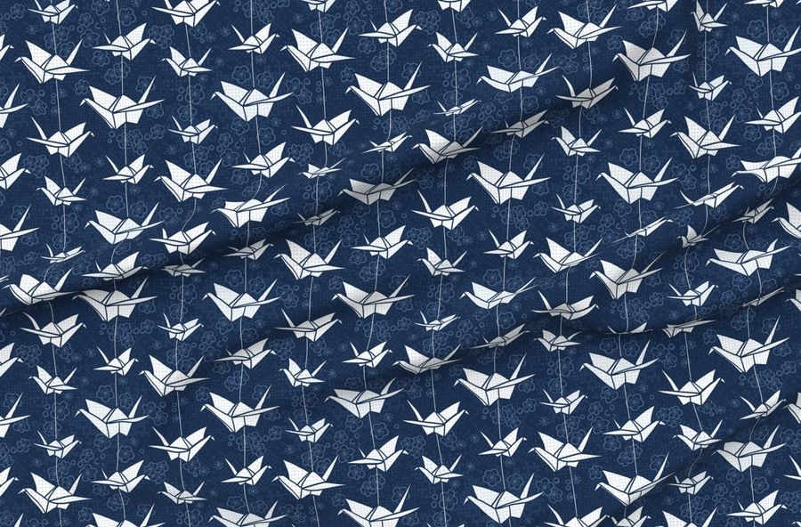 Blue Monochrome Origami Cranes