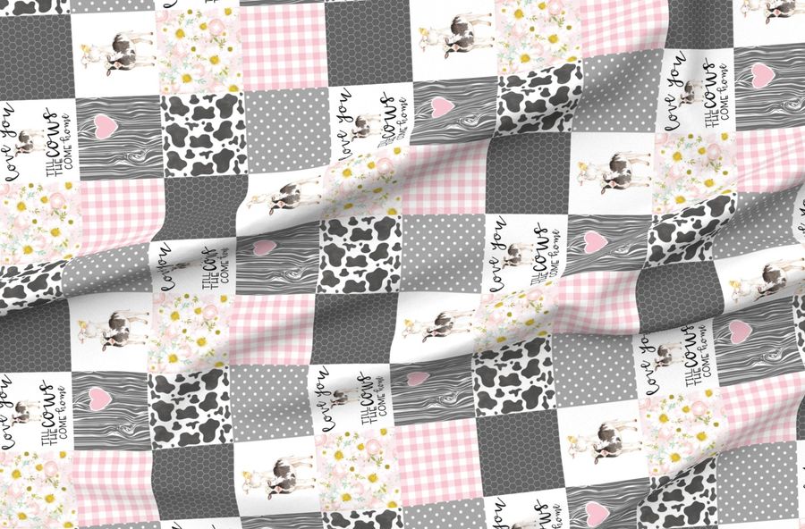 Farm / Love You Till The Cows Come Cheater Quilt Pink Rotated