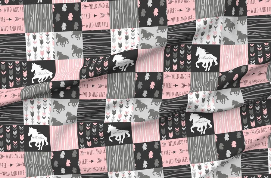 Horse Patchwork - Pink And And Black -Wild And Free Horses