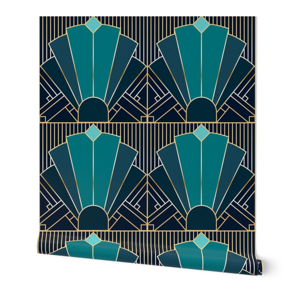 Peel-and-Stick Removable Wallpaper Art Deco 1920 Teal Navy 1920S