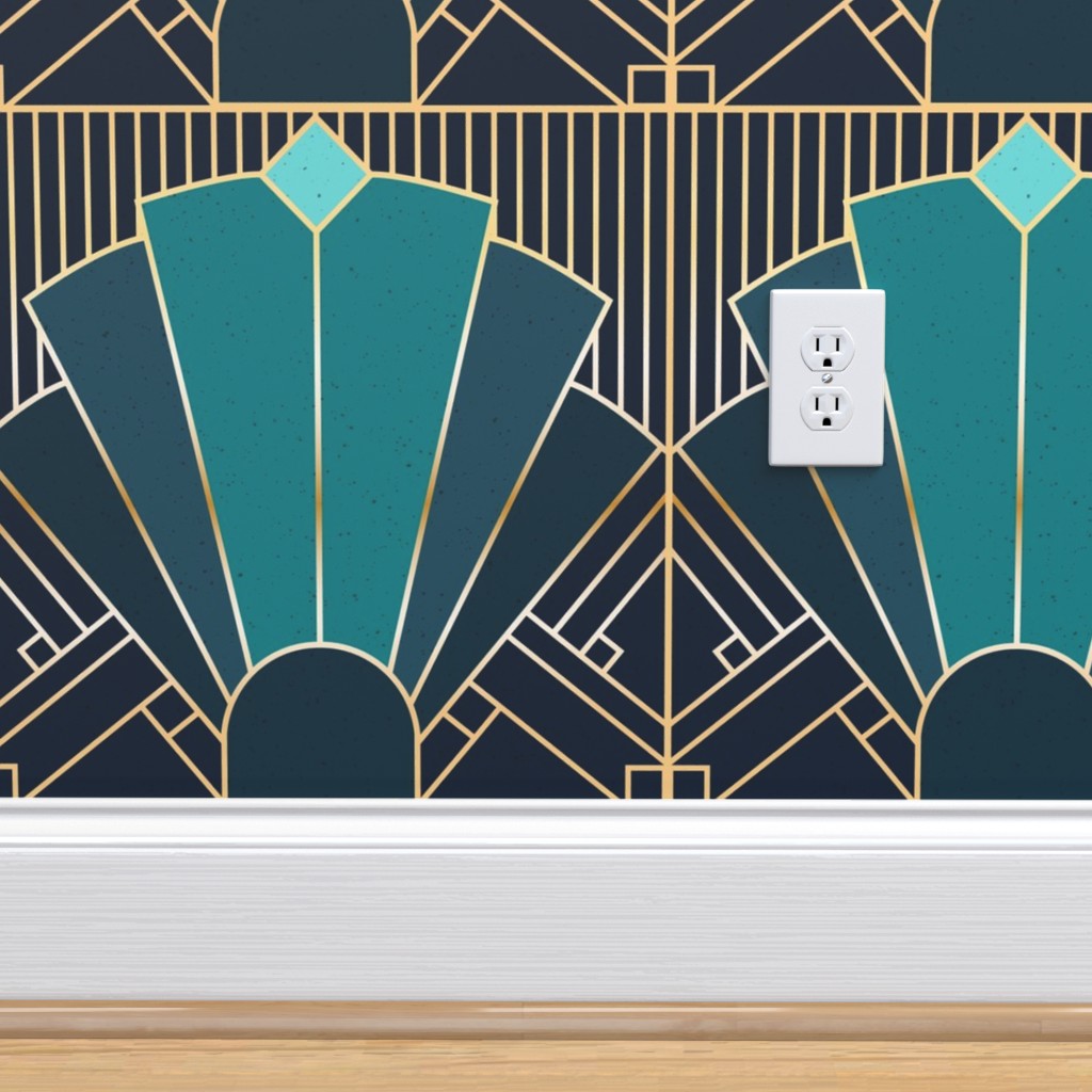 Peel-and-Stick Removable Wallpaper Art Deco 1920 Teal Navy 1920S