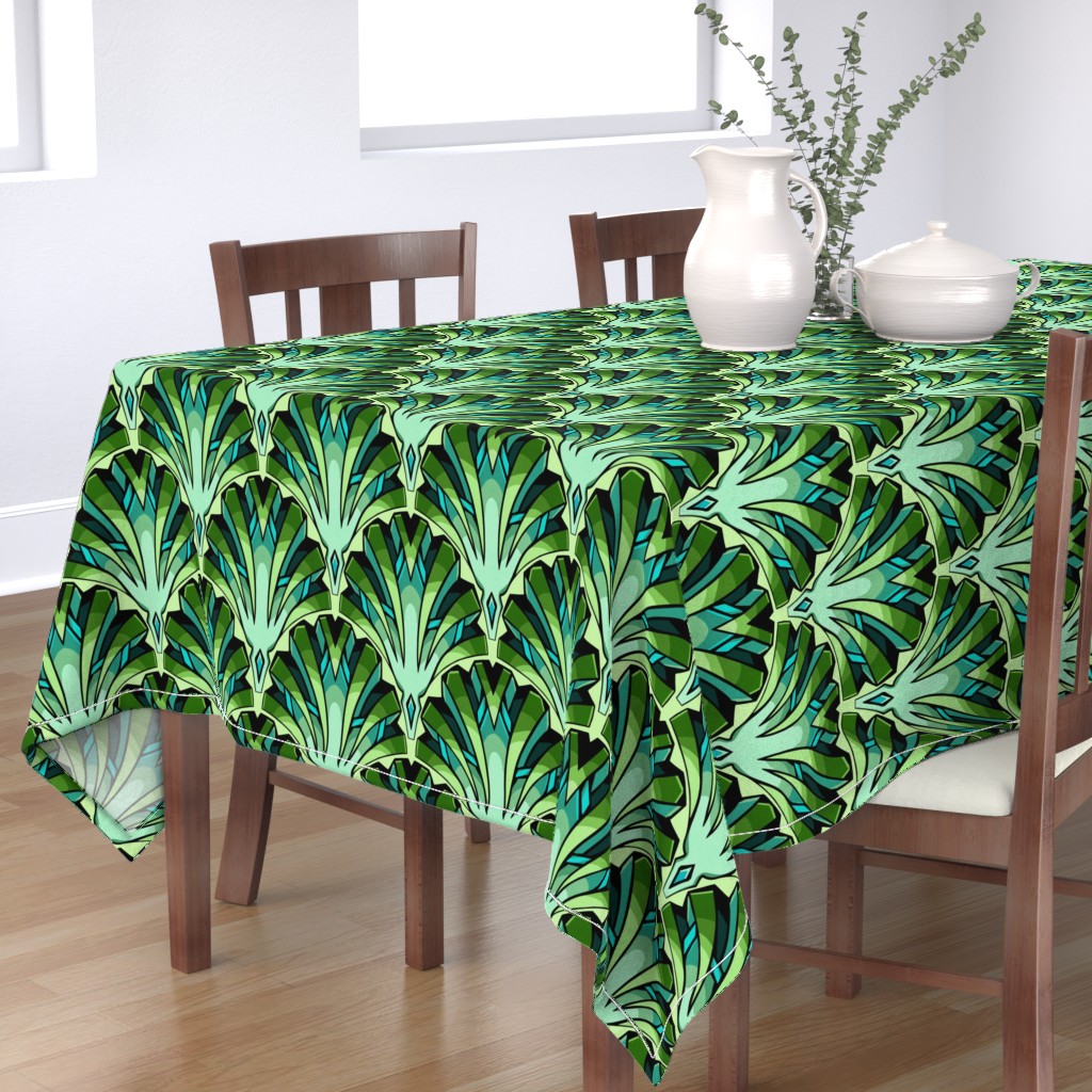 Tablecloth Art Deco Large Scale Art Deco Jade Green Abstract Lar