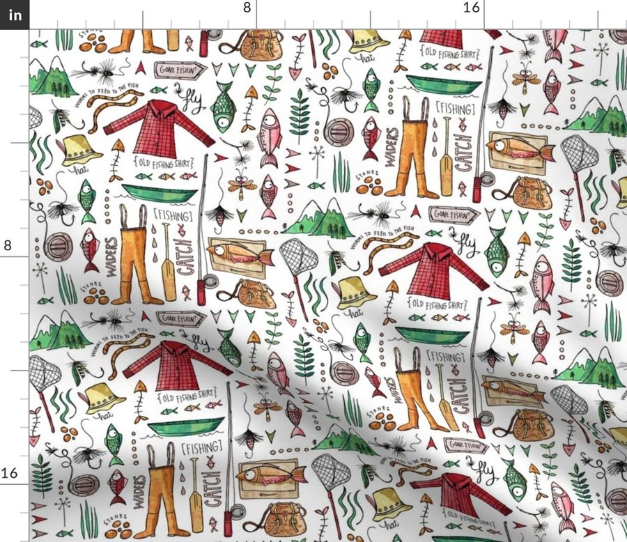 Fishing Sports Waders Boats Rod Fish Net Boat Fabric Printed By Spoonflower Bty Ebay