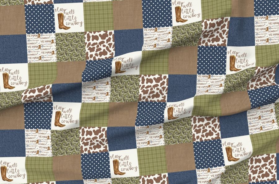 Western//Sleep Well Little Cowboy - Wholecloth Cheater Quilt - Green