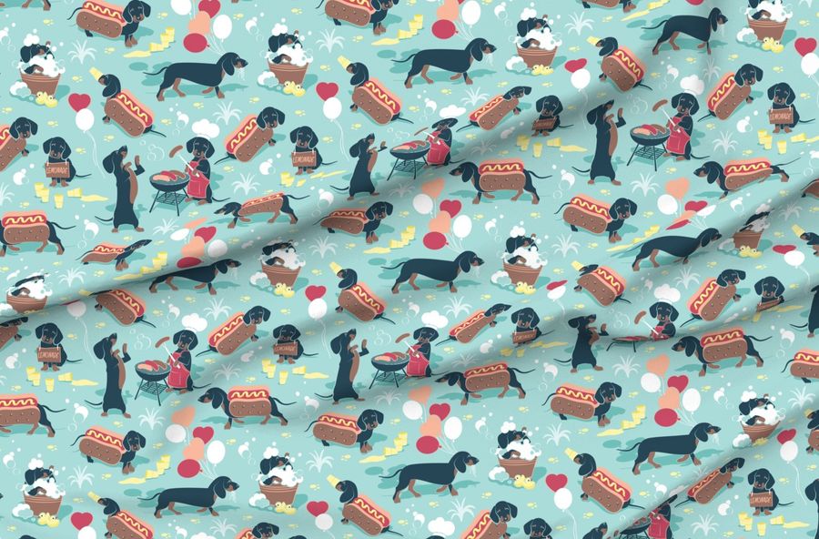 Normal Scale / Hot Dogs And Lemonade / Aqua Cute Dachshund Sausage Dogs