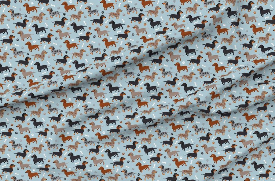 Dachshund Paws And Bones Dogs Blue